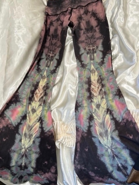teeki Pants - TEEKI bellbottoms teeki bells Eagle Feather tie dye Bell Bottom Yoga pants long